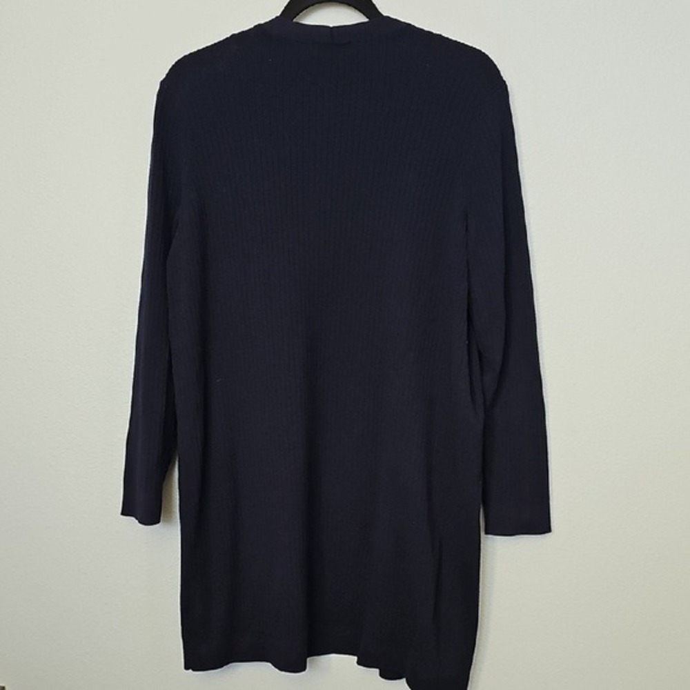 Talbots Classy Casual Ribbed Longline Navy Blue Open Front Pima Cardigan Large - Picture 8 of 8